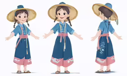 a drawing of the girl with two hats in three views