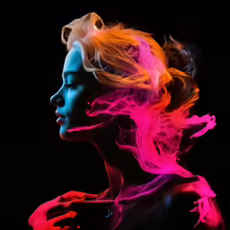 a female model with multi colored smoke and makeup