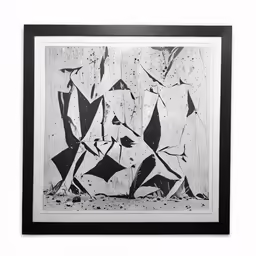 an abstract drawing of three people in black and white
