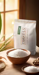 rice sits next to a bowl and some beans