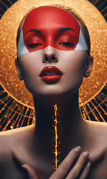 a woman with a red face painted like japan