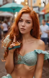an image of a redhead woman in bikini top