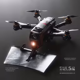 a quad with camera attached to it on top of a metal plate