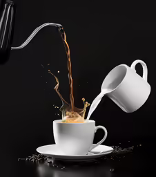 a coffee cup and saucer are shown in motion