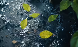 some very pretty green leaves floating in the water