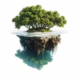 a tree sitting on top of an island