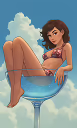 a girl sitting on the bar in the water