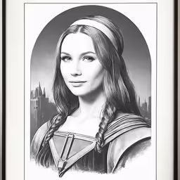 a drawing of the girl in renaissance garb