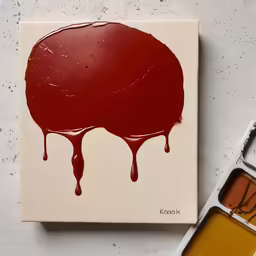 a picture of a red dripping object next to a palette