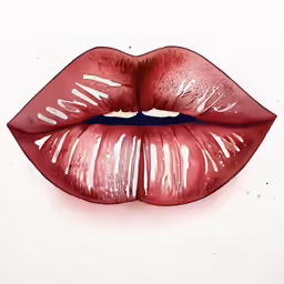 a red lip has a white strip across the middle of it