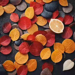 some very pretty colored leaves on top of a counter
