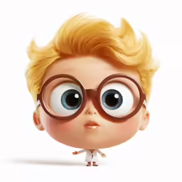 a cartoon boy with glasses looking to his left