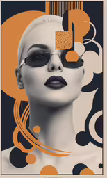 a woman in sunglasses and an art deco print