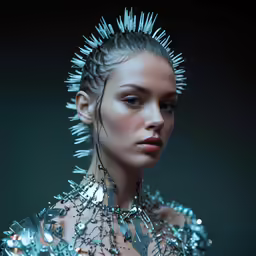 the model has spikes attached to her dress