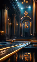 an image of a black church with lights coming from it