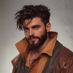 a man with a beard and a leather jacket