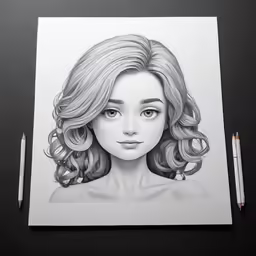 a drawing of a girl with long hair and an oval, medium - length face