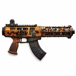 a gun with orange and black accents