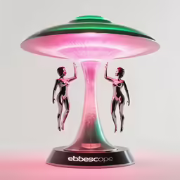 a futuristic woman holding up the bottom of a pink light