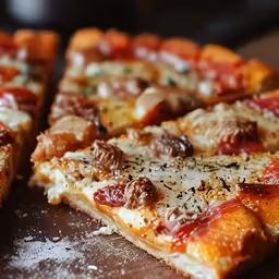 there is one slice of pizza with cheese and meat