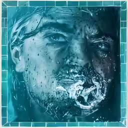 a person with dark hair and a mustache under water