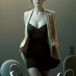 a woman with a tight black dress is posing