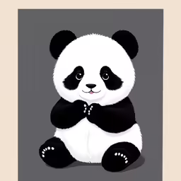 a drawing of a panda bear with a bow on its paws