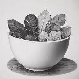 leaves in a bowl with shadows on the floor