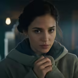a young woman is looking away in the dark