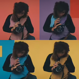 the woman is holding her camera up and taking pictures