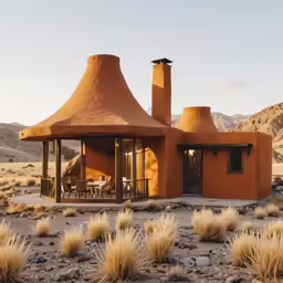 a home with a big roof made out of clay
