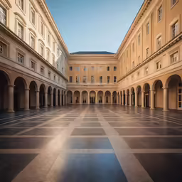 an empty building with many arches and doors