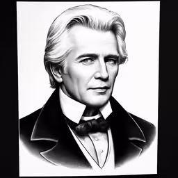 a drawing of a man wearing a suit and bow tie