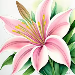 a watercolor painting of a flower with leaves on the petals