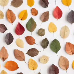 a lot of different colored leaves laying on a table