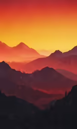 a colorful sunrise in the mountains above the trees