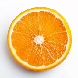 an orange cut in half on white background