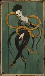 this is a drawing of an illustration of a female with a large snake