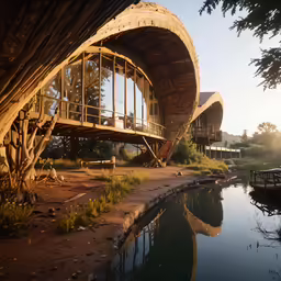 there is a building on the shore in the water