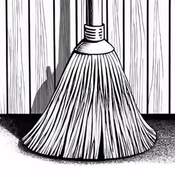 a broom sits against a wood fence