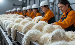 a group of women working with lots of sheep