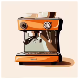 a orange coffee machine with a cup in the bottom