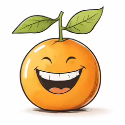 an orange with a leaf is smiling