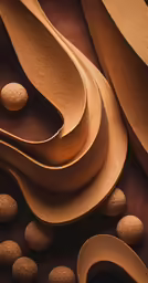 brown sculptures of wavy shapes are arranged in an interesting pattern