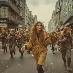 several women walking down the street in winter clothes