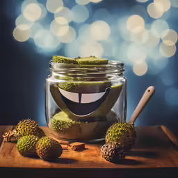 there is a mason jar with nuts and other items in it