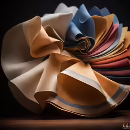 many folded sheets and fabric arranged in a ring