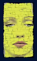 a person with yellow paint and brick walls