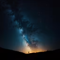 a man looking up at a milky landscape