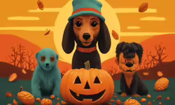 two dogs are dressed up as jack o lantern